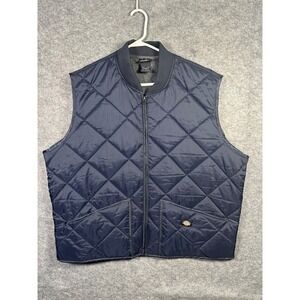 Dickies Mens 2XL XXL Navy Blue Quilted Padded‎ Vest Workwear Casual Layering